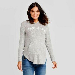 Maternity Cozy Hooded Hello Baby Sweatshirt-M
